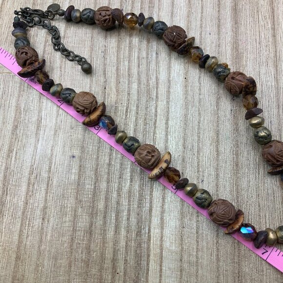 Chico's Vintage Boho Wood Stone Beaded Collar Necklace - Picture 5 of 6
